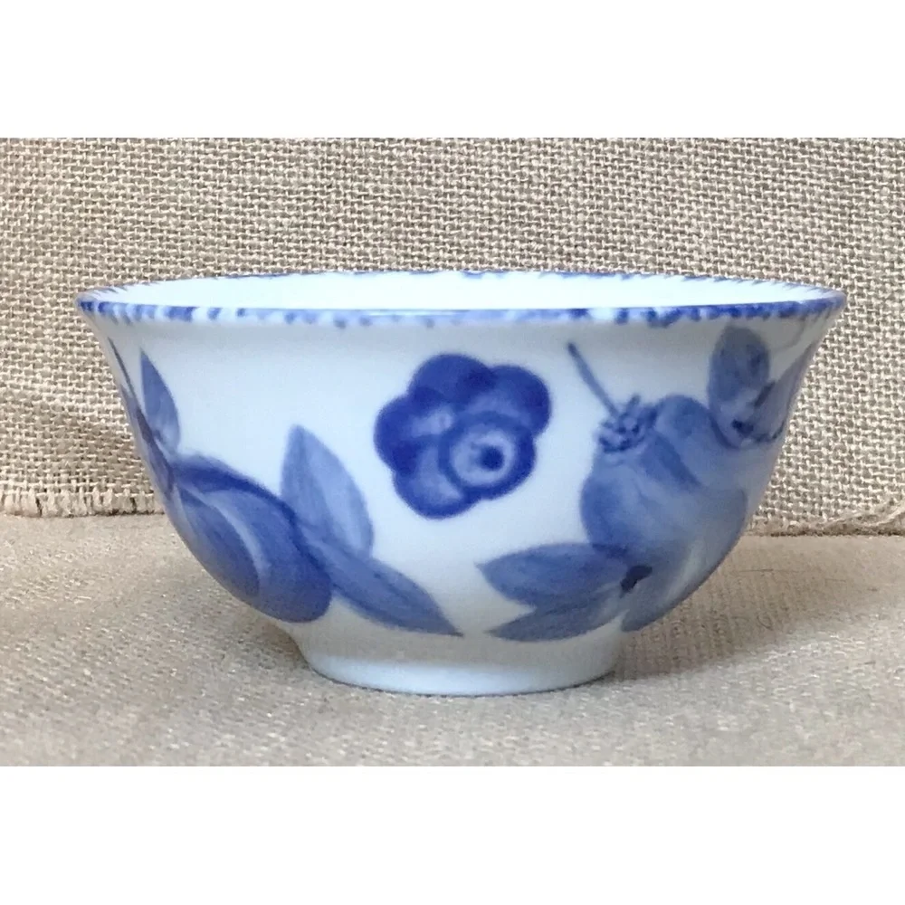 Nantucket White Blue Fruit Pattern Bowl 4 1/2 Inch Cottage Core Coastal Grandma